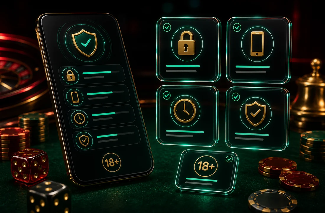 Phone security dashboard with lock device timer and shield icons