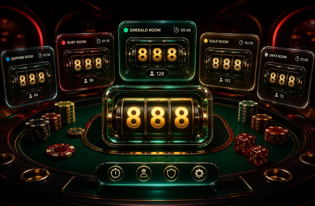 Glowing slot room panels on a dark game table
